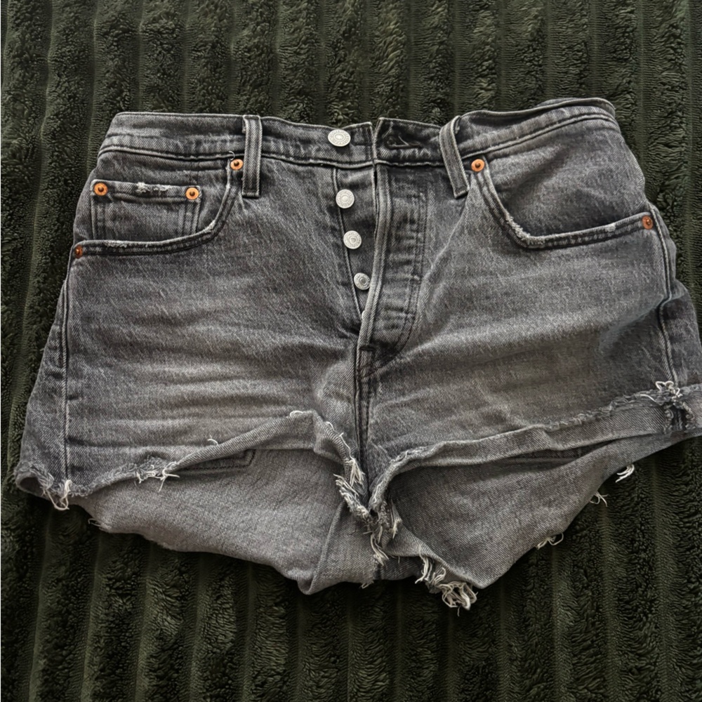 Levis 501 High Waisted Distressed Gray Women's Jean Shorts
